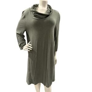 Anthropologie Saturday Sunday Womens Dress Lrg Green Cow Neck 3/4 Sleeve Comfort